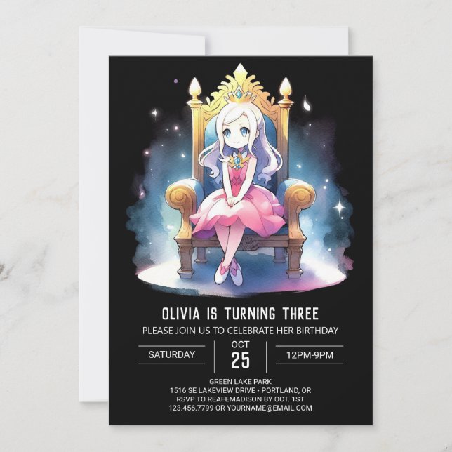Invitación Cumpleaños de la Princesa de Fantasía Imprimible (Anverso)