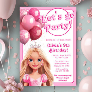 Invitación Cumpleaños de la princesa de la muñeca de moda