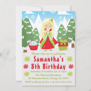 Invitación Cumpleaños de la princesa de Navidad rubia Escena