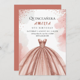 Invitación Cumpleaños de la Princesa de Oro Rosa y Rosa de Ru