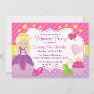 Invitación Cumpleaños de la princesa de pelo rubio y accesori