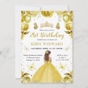 Invitación Cumpleaños de la Princesa de Vestido Amarillo y Ca