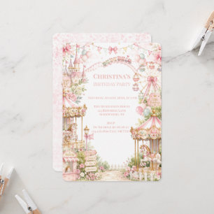Invitación Cumpleaños de la Princesa del Carrusel Rosa
