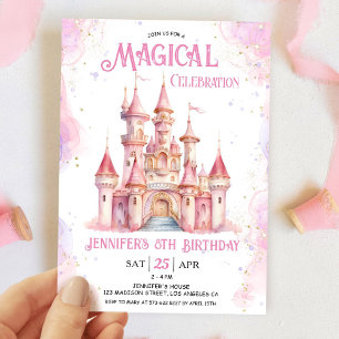 Invitación Cumpleaños de la princesa del castillo rosa 8 años
