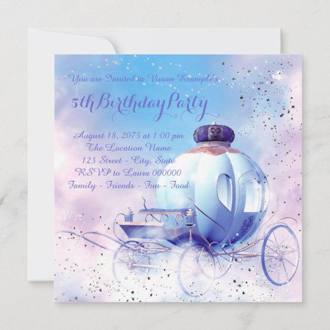 Invitación Cumpleaños de la princesa del cuento de hadas púrp (Reverso)