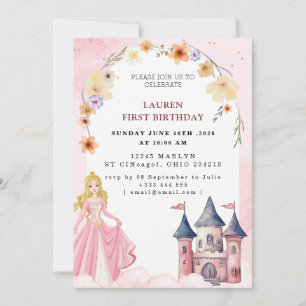 Invitación Cumpleaños de la Princesa del Cuento de Hadas Rosa