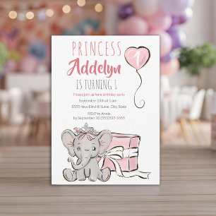 Invitación Cumpleaños de la Princesa Elefante Rosa 1er