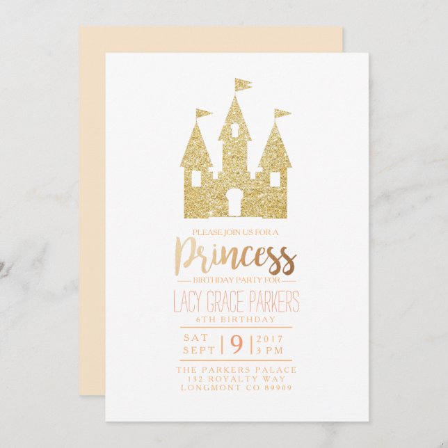 Invitación Cumpleaños de la princesa Girly | Fiesta temática (Anverso / Reverso)