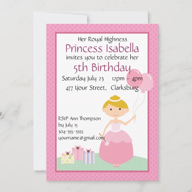 Invitación Cumpleaños de la Princesa Globos (Anverso)