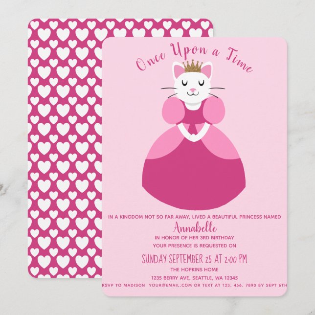 Invitación Cumpleaños de la Princesa Kitty Kids (Anverso / Reverso)