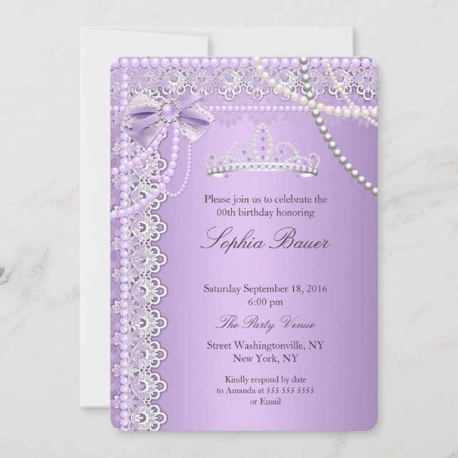Invitación Cumpleaños de la Princesa Lazo de Perla Púrpura (Anverso)