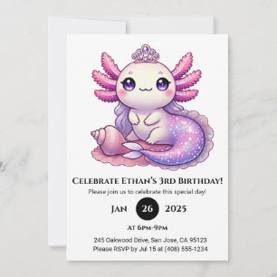Invitación Cumpleaños de la princesa Mermaid Axolotl