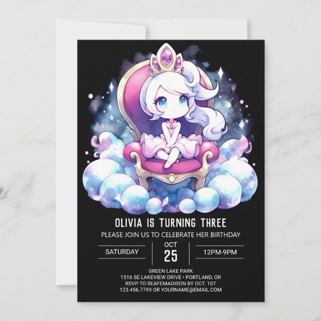 Invitación Cumpleaños de la princesa moderna (Anverso)