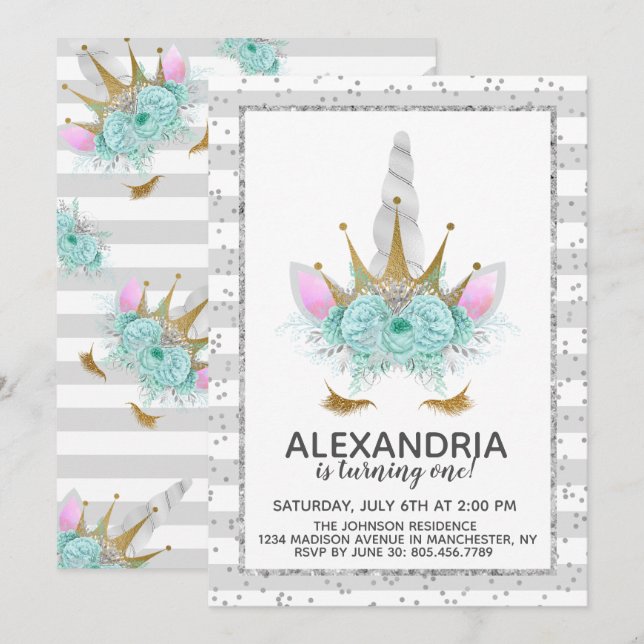 Invitación Cumpleaños de la princesa Monta, Plata y Oro Unico (Anverso / Reverso)