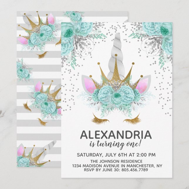 Invitación Cumpleaños de la princesa Monta, Plata y Oro Unico (Anverso / Reverso)