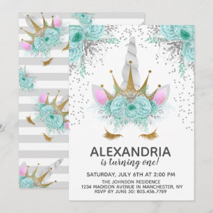 Invitación Cumpleaños de la princesa Monta, Plata y Oro Unico