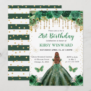 Invitación Cumpleaños de la Princesa Pelirroja con Vestido Ve
