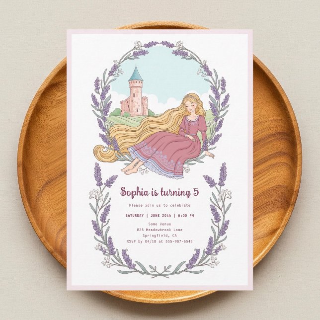 Invitación Cumpleaños de la princesa Rapunzel Floral Lavender (Subido por el creador)