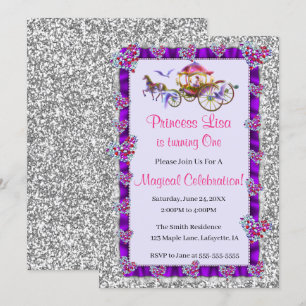 Invitación Cumpleaños de la Princesa Real Purpurina de Plata