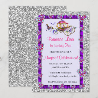 Invitación Cumpleaños de la Princesa Real Purpurina de Plata