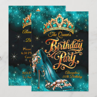 Invitación Cumpleaños de la Princesa Reina Verde Zapatos de O