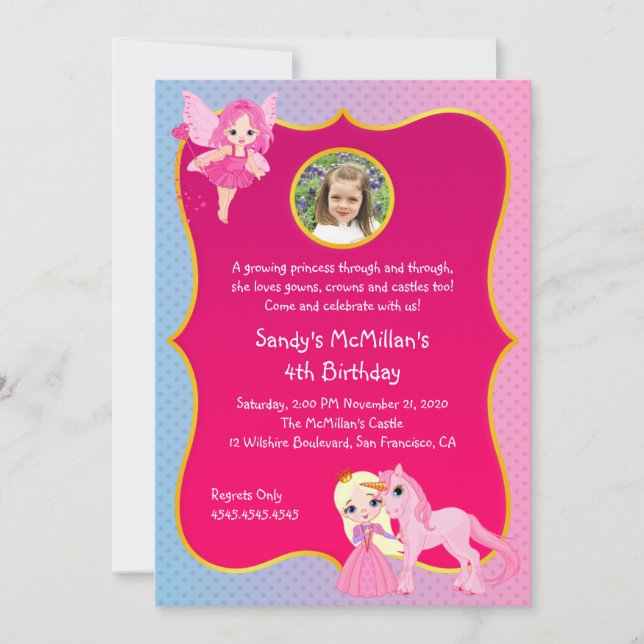 Invitación Cumpleaños de la princesa rosa Pony (Anverso)