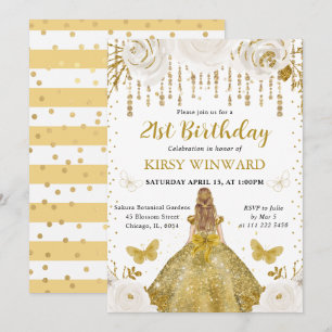 Invitación Cumpleaños de la Princesa Rubia con Vestido Dorado