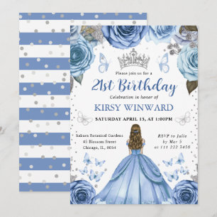 Invitación Cumpleaños de la princesa rubia del vestido azul