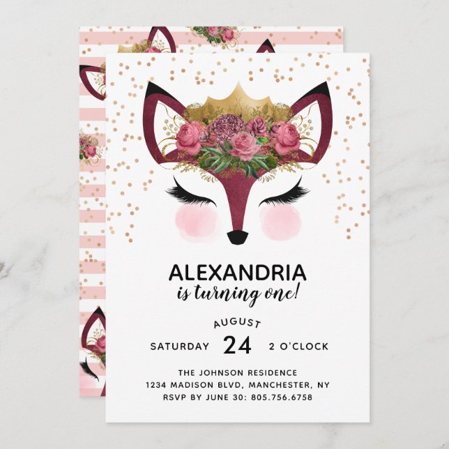 Invitación Cumpleaños de la Princesa Rubor y Gold Fox (Anverso / Reverso)