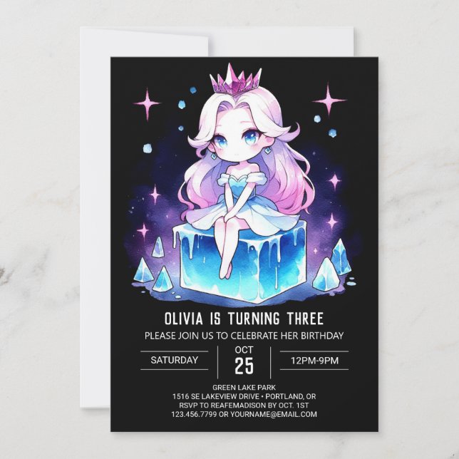Invitación Cumpleaños de la princesa simple (Anverso)