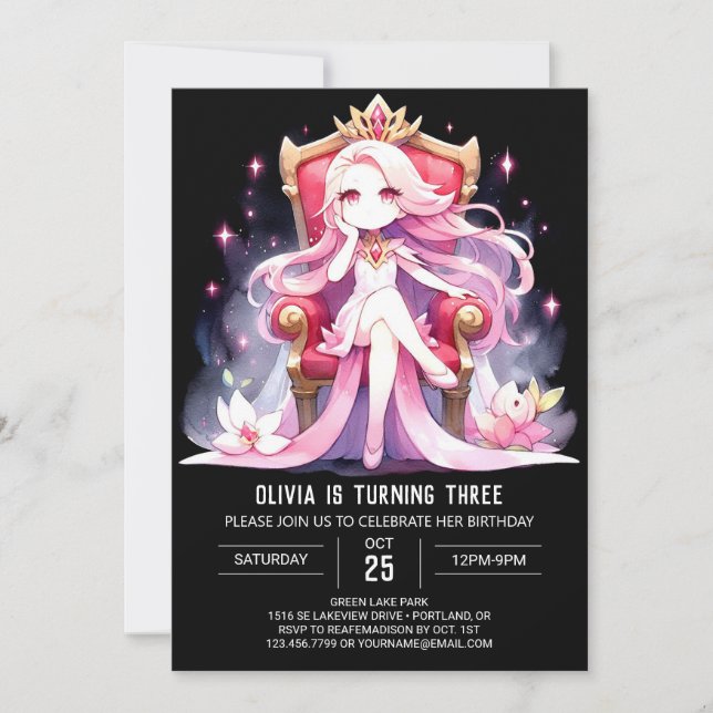 Invitación Cumpleaños de la Princesa Simple Digital (Anverso)