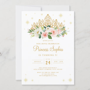 Invitación Cumpleaños de la Princesa Sparkle Tiara Floral