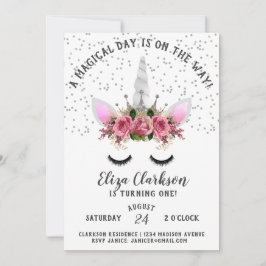 Invitación Cumpleaños de la princesa Unicorn, Purpurina de Pl