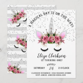 Invitación Cumpleaños de la princesa Unicorn, Purpurina de Pl