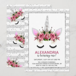 Invitación Cumpleaños de la princesa Unicorn, Purpurina de Pl