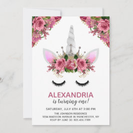 Invitación Cumpleaños de la princesa Unicorn, Purpurina de Pl