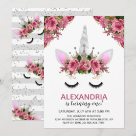 Invitación Cumpleaños de la princesa Unicorn, Purpurina de Pl