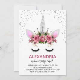 Invitación Cumpleaños de la princesa Unicorn, Purpurina de Pl