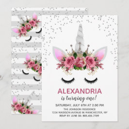 Invitación Cumpleaños de la princesa Unicorn, Purpurina de Pl