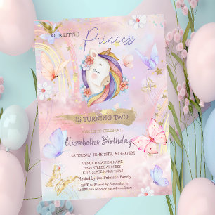 Invitación Cumpleaños de la Princesa Unicornio Mariposa Arcoí