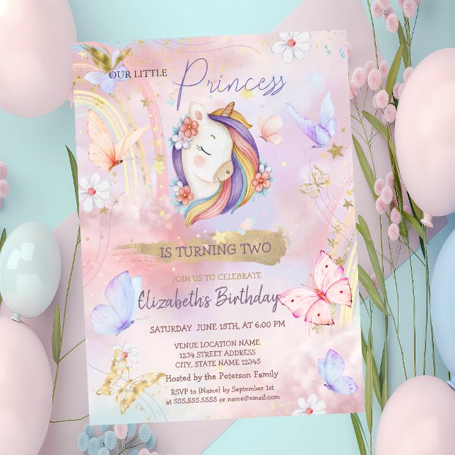 Invitación Cumpleaños de la Princesa Unicornio Mariposa Arcoí (Subido por el creador)