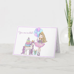 Invitación Cumpleaños de la princesa Unicornio moderna Girly