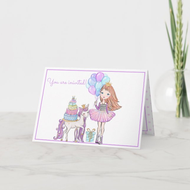 Invitación Cumpleaños de la princesa Unicornio moderna Girly  (Anverso)