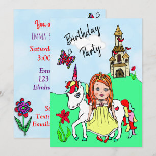 Invitación Cumpleaños de la Princesa y la Niña Unicornio