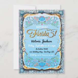 Invitación Cumpleaños de la Purpurina Fiesta Gold mexicana