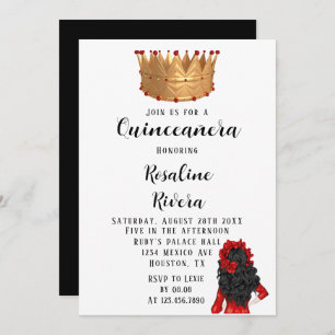 Invitación Cumpleaños de la Quinceanera del Oro y el Rojo Mod