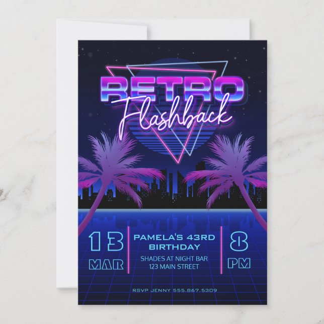 Invitación Cumpleaños de la Red Futurista de Retro 80 (Anverso)