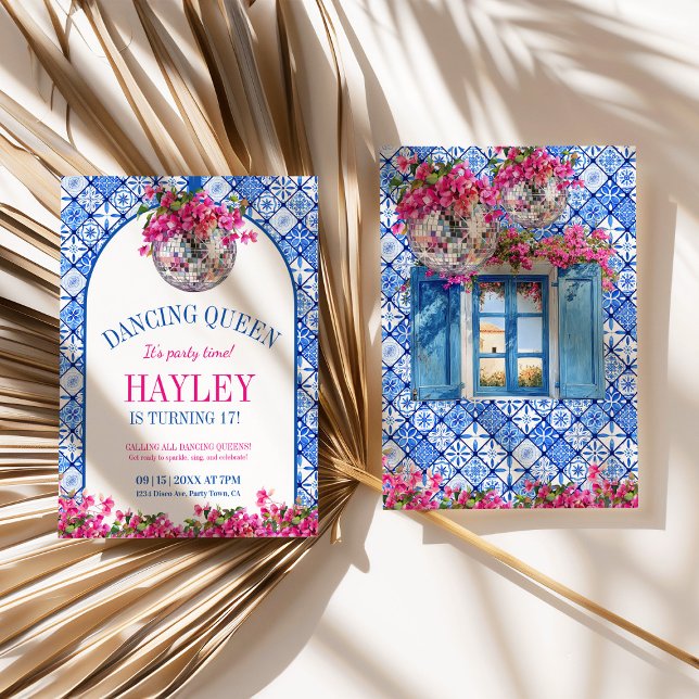 Invitación Cumpleaños de la Reina de Baile del Mediterráneo (dancing queen mediterranean invite)