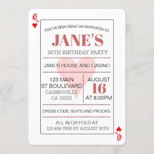 Invitación Cumpleaños de la Reina de Corazones de Poker