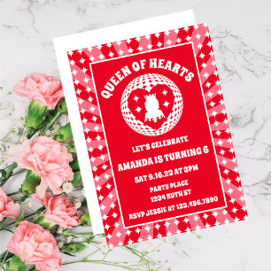 Invitación Cumpleaños De La Reina Roja Retro De Los Corazones